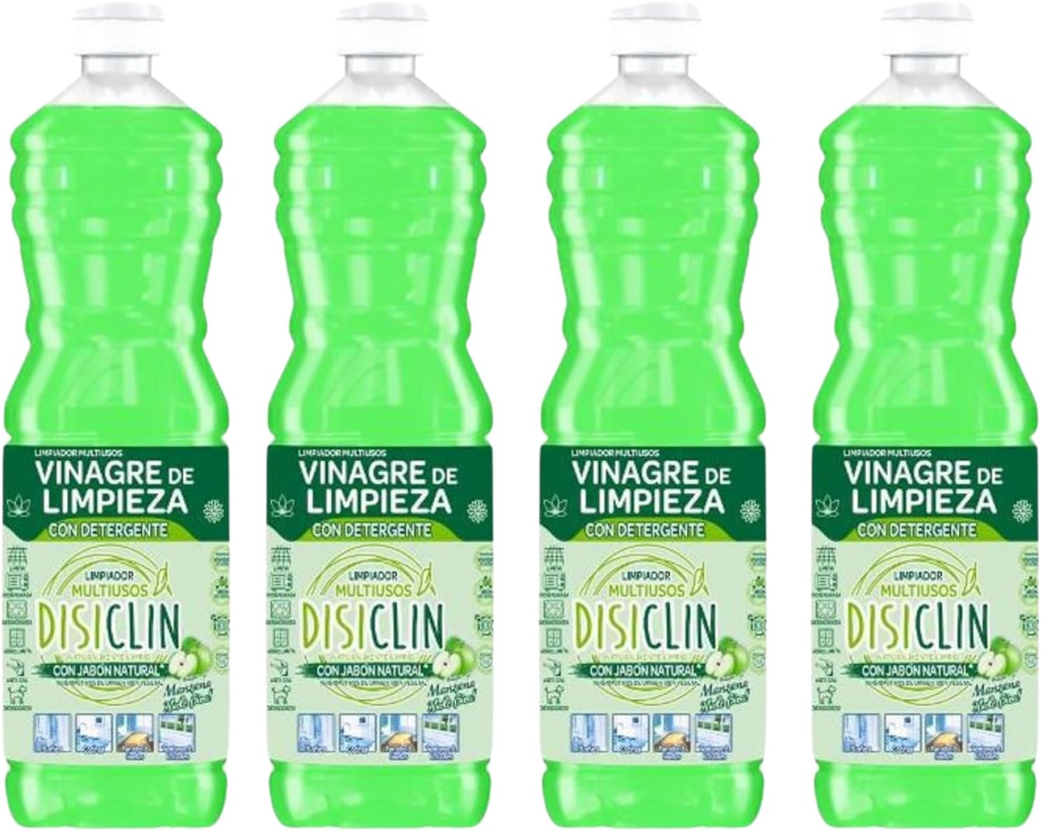 Disiclin Vinagre de Limpieza con detergente Aroma Manzana 1L – Pack de 4 Botellas