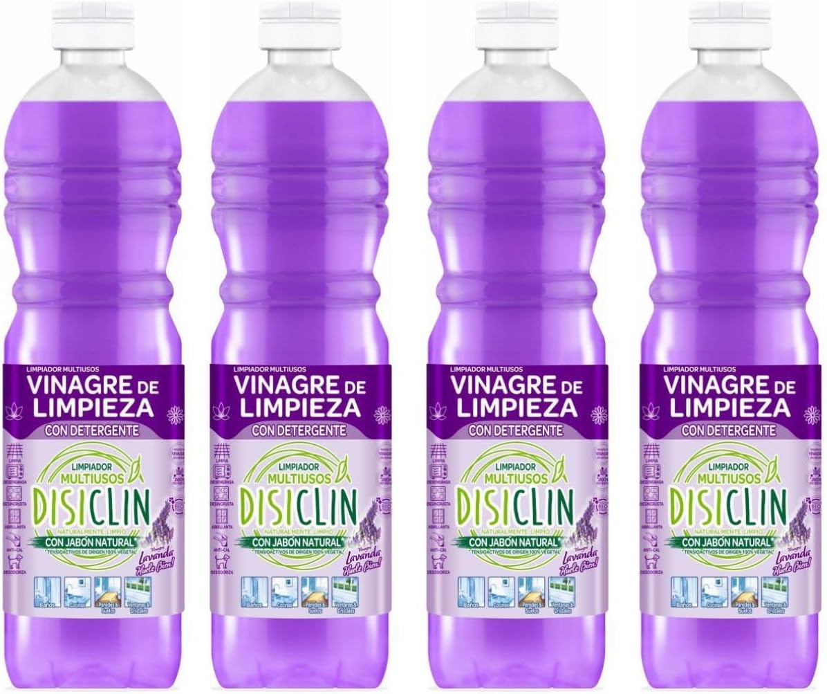 Disiclin Vinagre de Limpieza con detergente Aroma Lavanda 1L – Pack de 4