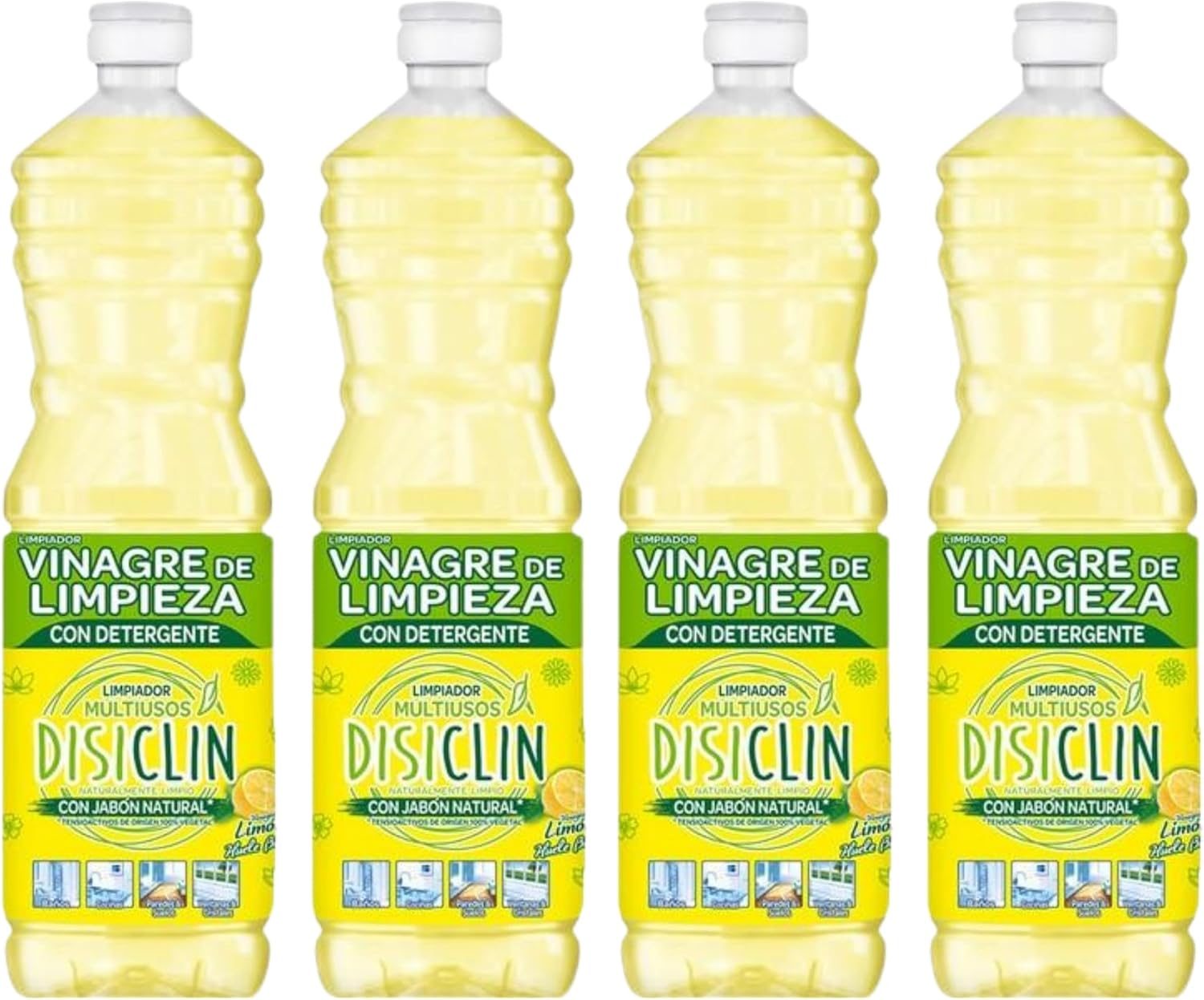 Disiclin Vinagre de Limpieza con detergente Aroma Limón 1L – Pack de 4 Botellas