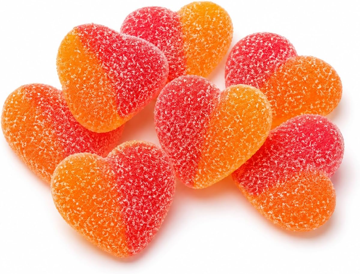 Dulceplus Corazones de Melocotón 1 kg – Gominolas Bicolor con Azúcar, Sin Gluten y Halal – Chuches Blandas para Cumpleaños, Fiestas, Candy Bar y San Valentín