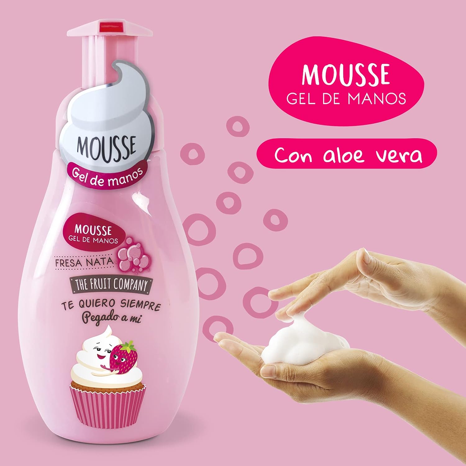 The Fruit Company  - Jabón de Manos Espuma Mousse, Fresa Nata, 250 ml, 4 ud.