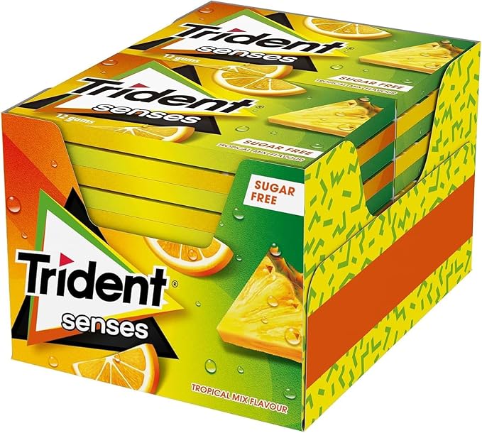 Chicles Trident Senses sabor menta verde y menta piperita sin azúcar - Paquete de 12 envases de 23 g