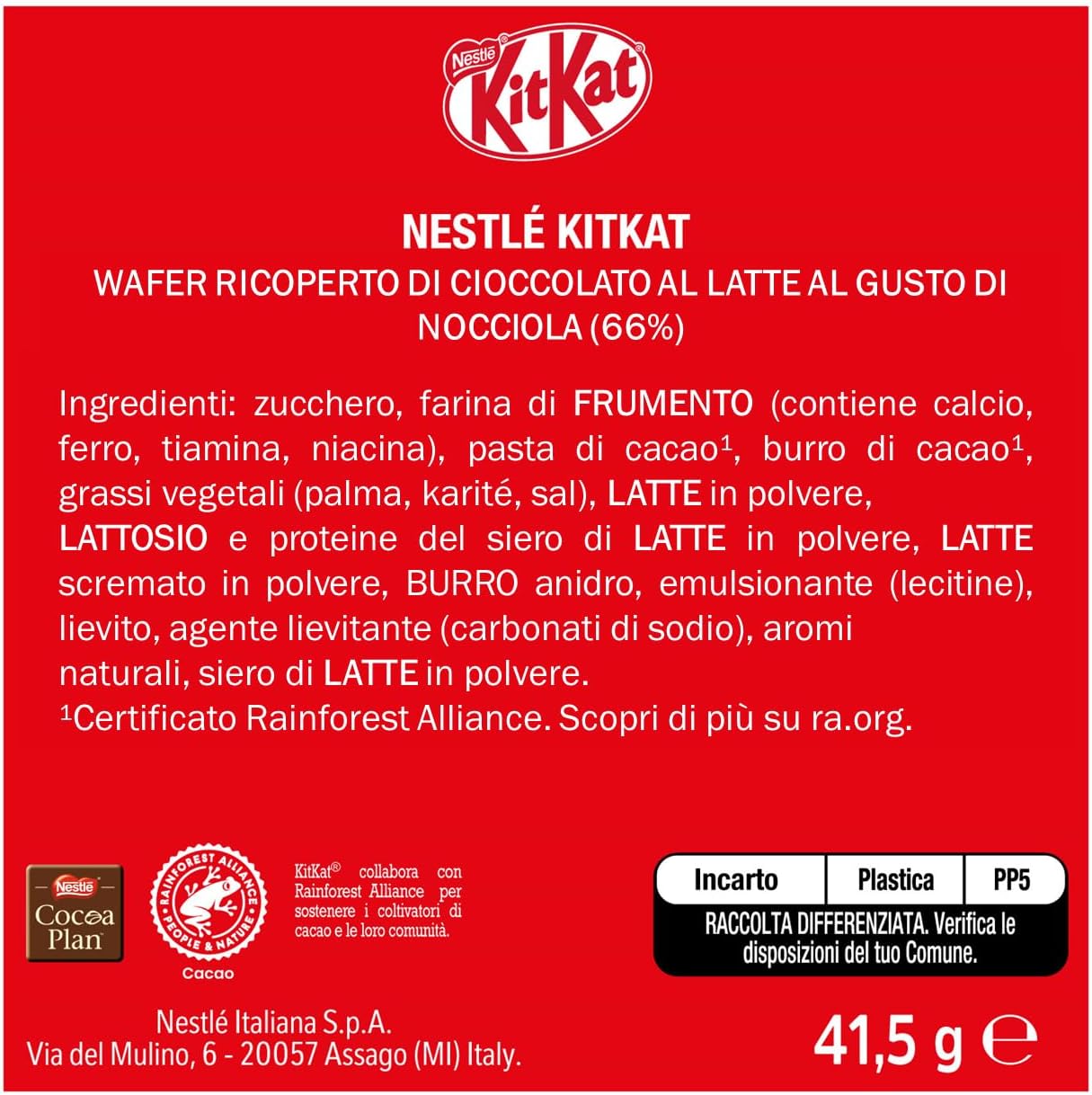 KitKat Hazelnut – Wafer con Chocolate y Avellanas 24x41,5g
