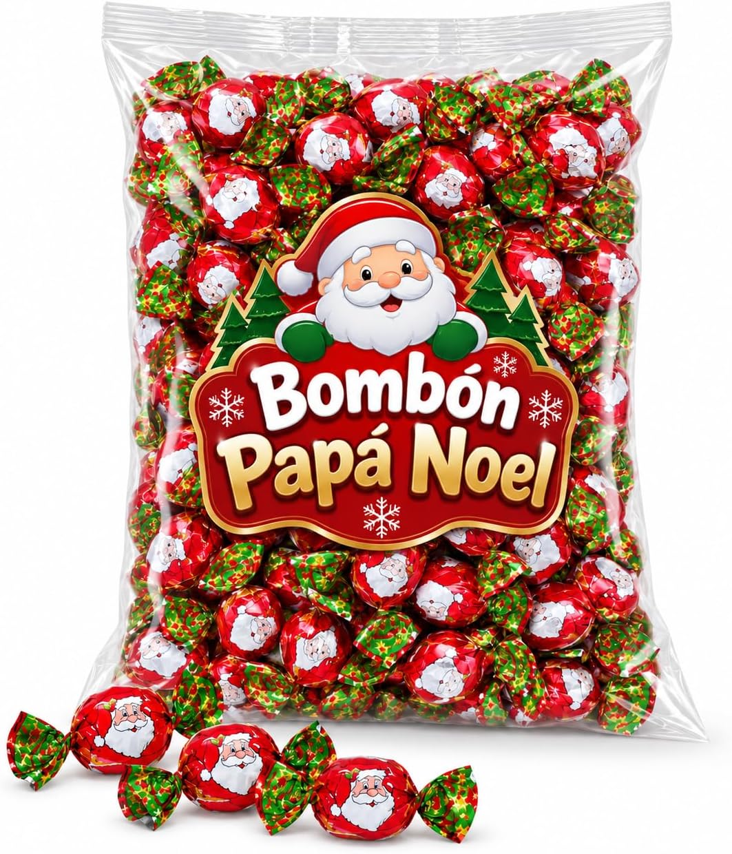 Bombones de Chocolate Papa Noel – Bolsa de 1 kg | Bombones Navideños Envueltos Individualmente, Dulces de Navidad para Regalar, Compartir, Fiestas, Eventos y Mesas Dulces