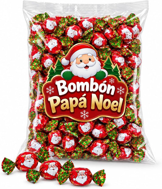 Bombones de Chocolate Papa Noel – Bolsa de 1 kg | Bombones Navideños Envueltos Individualmente, Dulces de Navidad para Regalar, Compartir, Fiestas, Eventos y Mesas Dulces