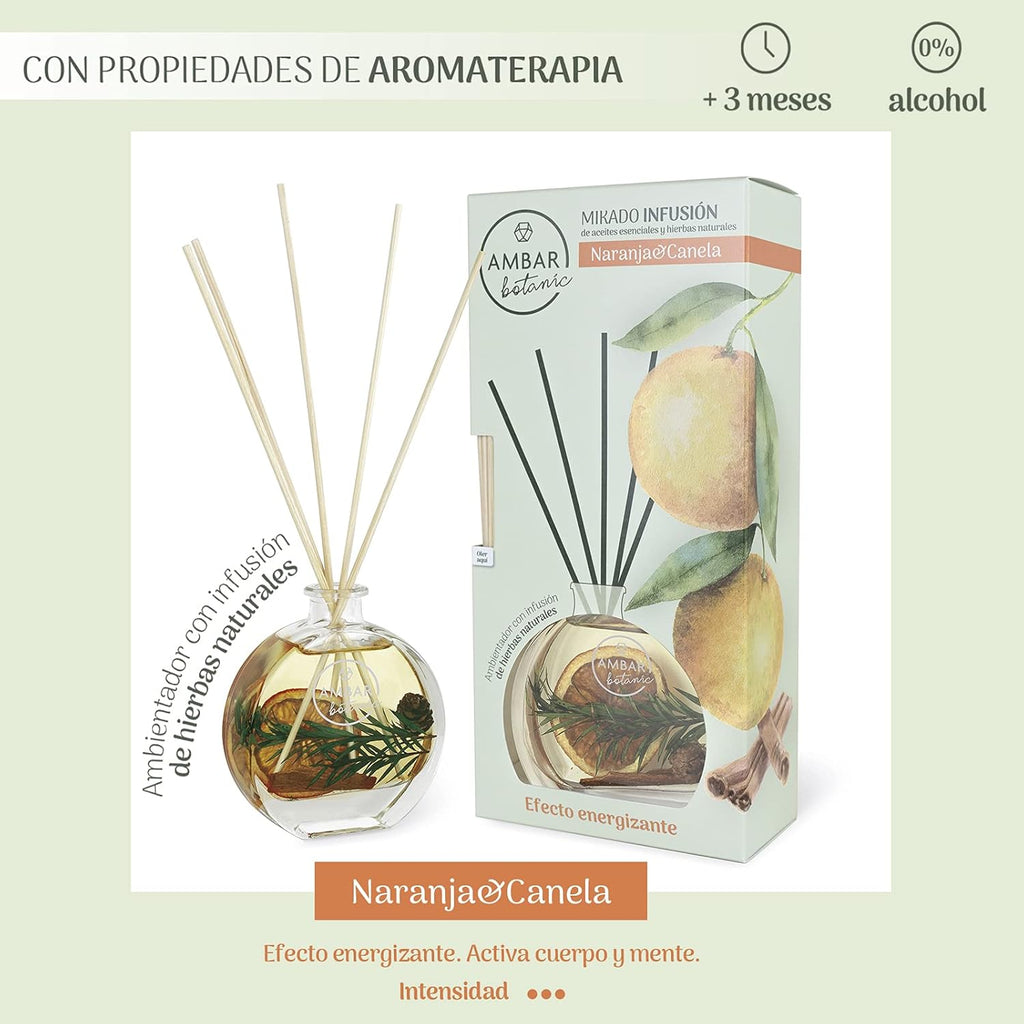 Ambar Botanic Ambientador Mikado Infusión Naranja Canela Pack 2 uds. x 75 ml