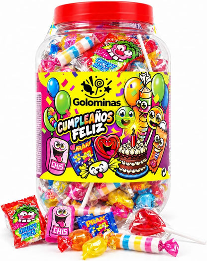 Tarro de Golosinas Surtidas Cumpleaños – Mix de Caramelos y Chuches Individuales para Fiestas, Piñatas, Candy Bar y Celebraciones