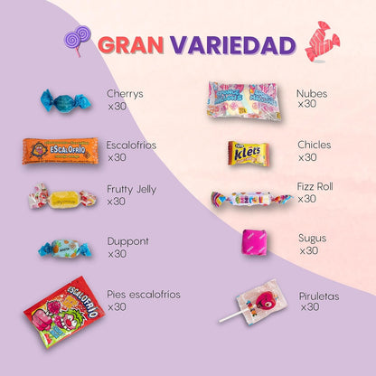 Mega Box de Chuches 300 Unidades con Escalofríos | Caja Surtida de Golosinas Sin Alérgenos | Mix de 10 Variedades para Fiestas, Piñatas, Halloween y Conos Dulces