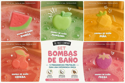 Pack 2 Set Bombas de Baño The Fruit Company (10 Unidades) | Bombas Efervescentes Aromáticas Hidratantes con Aceite de Coco, Karité y Cacao | Spa en Casa, Aromas Frutales, Regalo Mujer