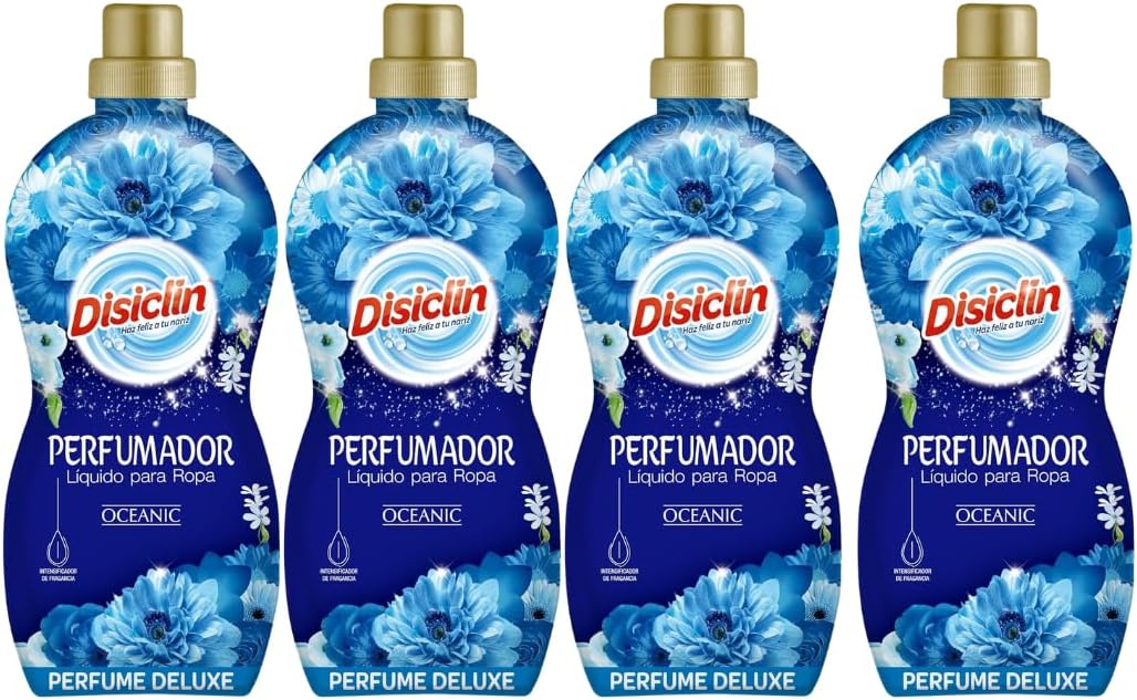 Disiclin Perfumador de Ropa Oceanic– Pack de 4 Botellas (144 Lavados) | Aroma Intenso y Elegante, Microcápsulas de Fragancia Duradera, Perfume Concentrado para Lavadora