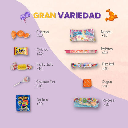 GOLOMINAS COMPANY - 100 Treats - Allergen-Free Pinata Filling - With Drakus Pica Pica Sticks and Clocks- Treats and Candies - For Birthday and Party Bags Fillers -Gluten Free and Milk Free