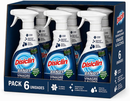 Disiclin Baños Limpiador Desincrustante Vinagre & Alcohol – Pack 6 Unidades | Elimina Cal, Olores y Manchas | Spray Multiusos para Baño, Grifos, Azulejos y Superficies Marca: Golominas company
