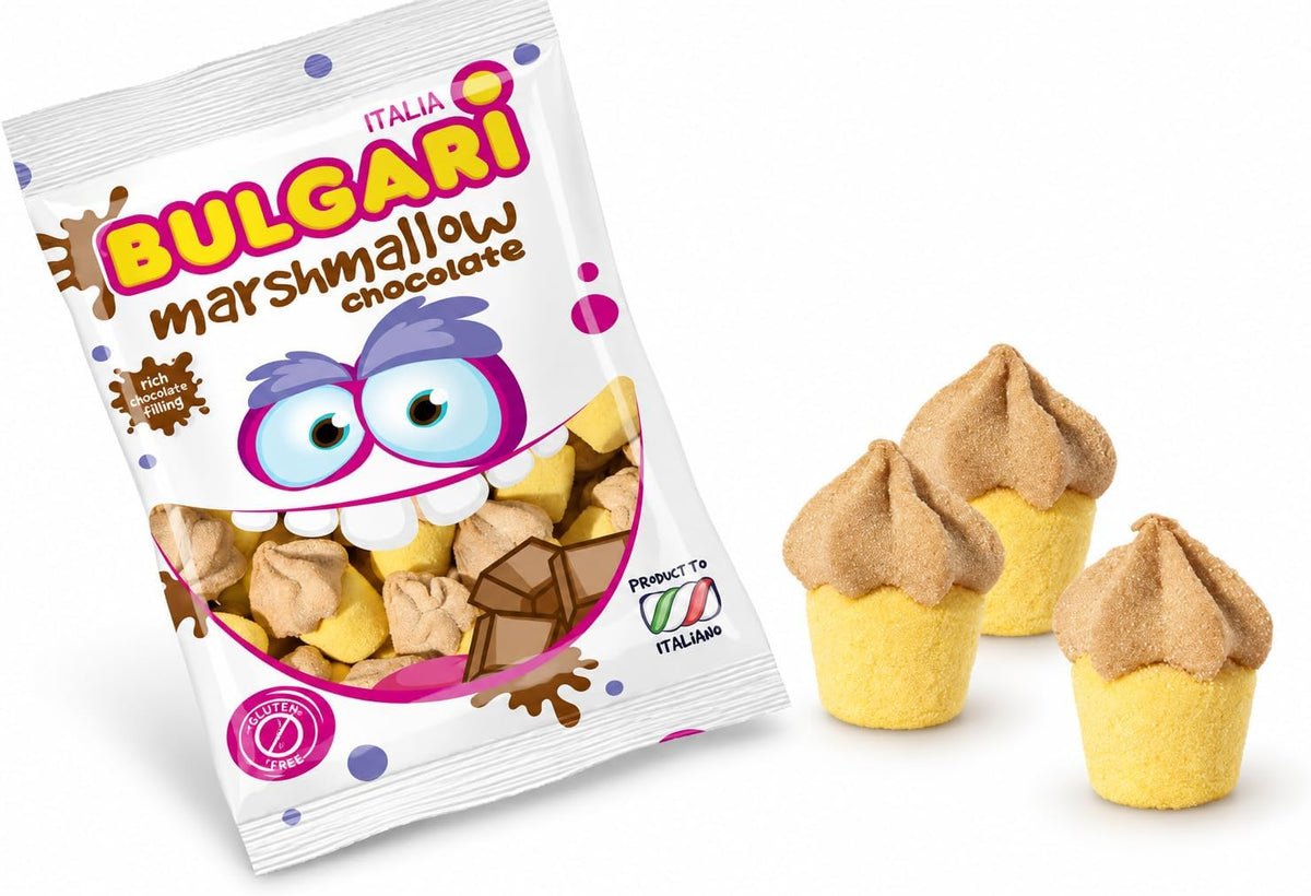 Bulgari Marshmallow Chocolate – Bolsa de 110 Unidades – Nubes de Golosina con Chocolate – Chuches para Fiestas, Cumpleaños y Candy Bar