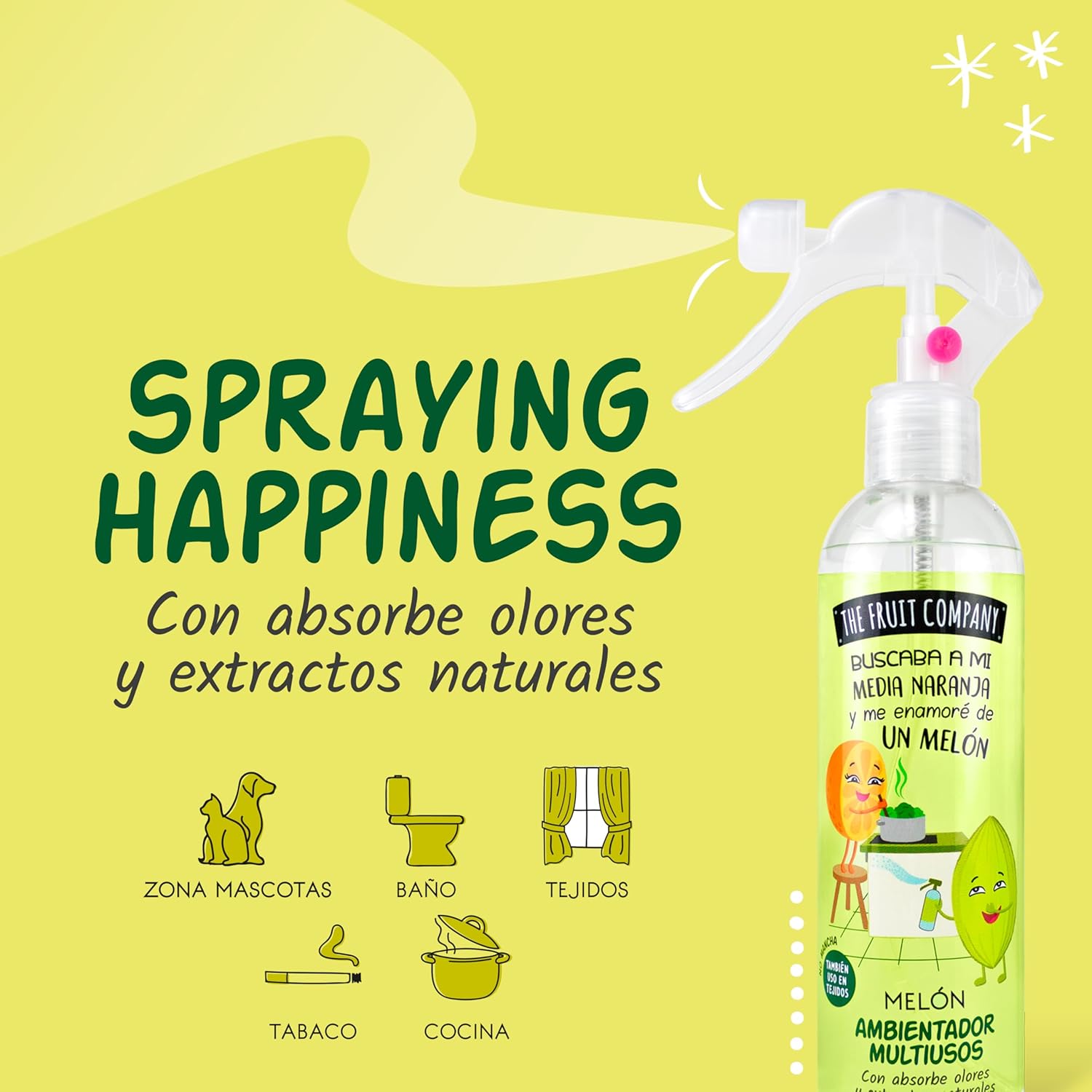 The Fruit Company - Ambientador Spray, Melón, Pack de 4 Unidades de 250ml