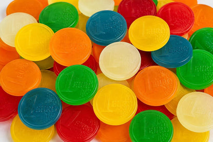 Dulceplus Euros Surtidos 1 kg – Gominolas de Colores con Forma de Moneda – Chuches Blandas Sin Gluten y Halal para Cumpleaños, Fiestas y Candy Bar