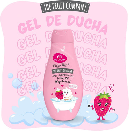 The Fruit Company Gel de Ducha Fresa Nata Pack 4 x 600 ml, Aroma Dulce y Cremoso, Fragancia Duradera, Uso Diario, Testado Dermatológicamente