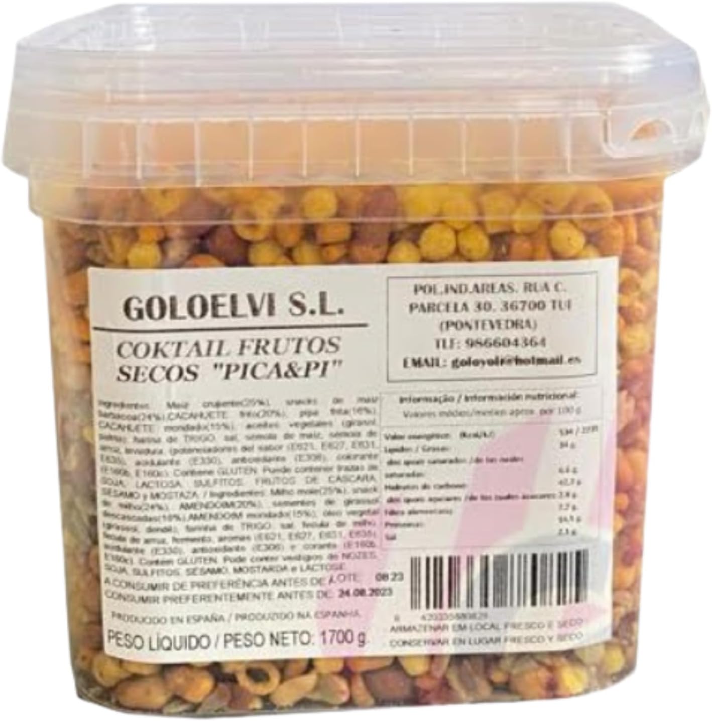 Cocktail frutos secos picantes 1700g snack salado al por mayor Golominas