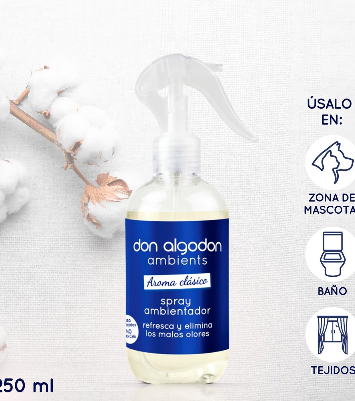 Don Algodón Ambients Spray Ambientador Aroma Clásico 250ml – Pack de 4 Unidades