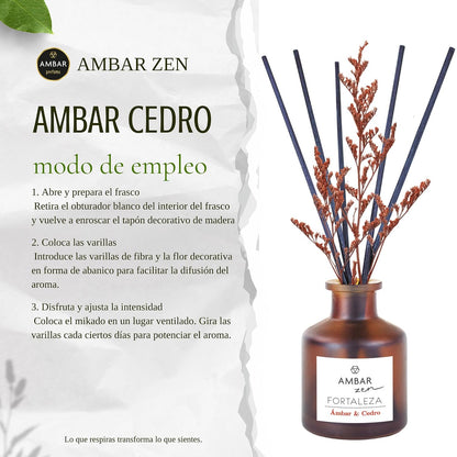 Pack de Aromatización Ámbar y Cedro - Spray 225ml x2,Esencia Humidificador 50ml y Mikado 40ml | Fragancia Cardamomo para el Hogar Aromaterapia