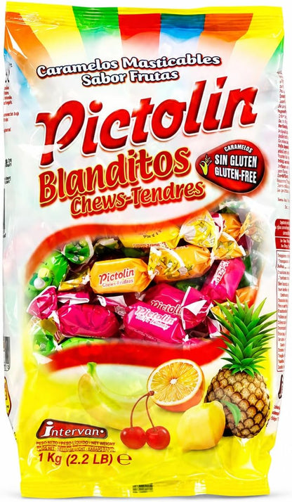 Intervan Pictolin Blanditos 1 kg | Caramelos Masticables de Sabores Frutales Surtidos | Dulces Blandos Envueltos Individualmente y Sin Gluten
