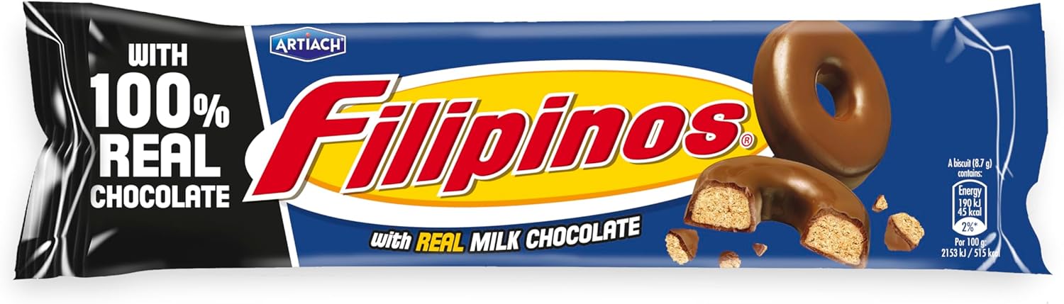 Galletas Filipinos Chocolate con Leche 120 gr (Pack de 12) - Con auténtico chocolate con leche - Artiach