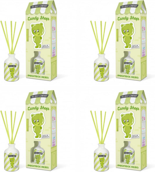 The Fruit Company Mikado Osito de Gominola Pack 4 uds – Ambientador con Varillas 40 ml c/u – Aroma Dulce y Frutal – Difusor Decorativo de Larga Duración para Hogar, Dormitorio o Regalo