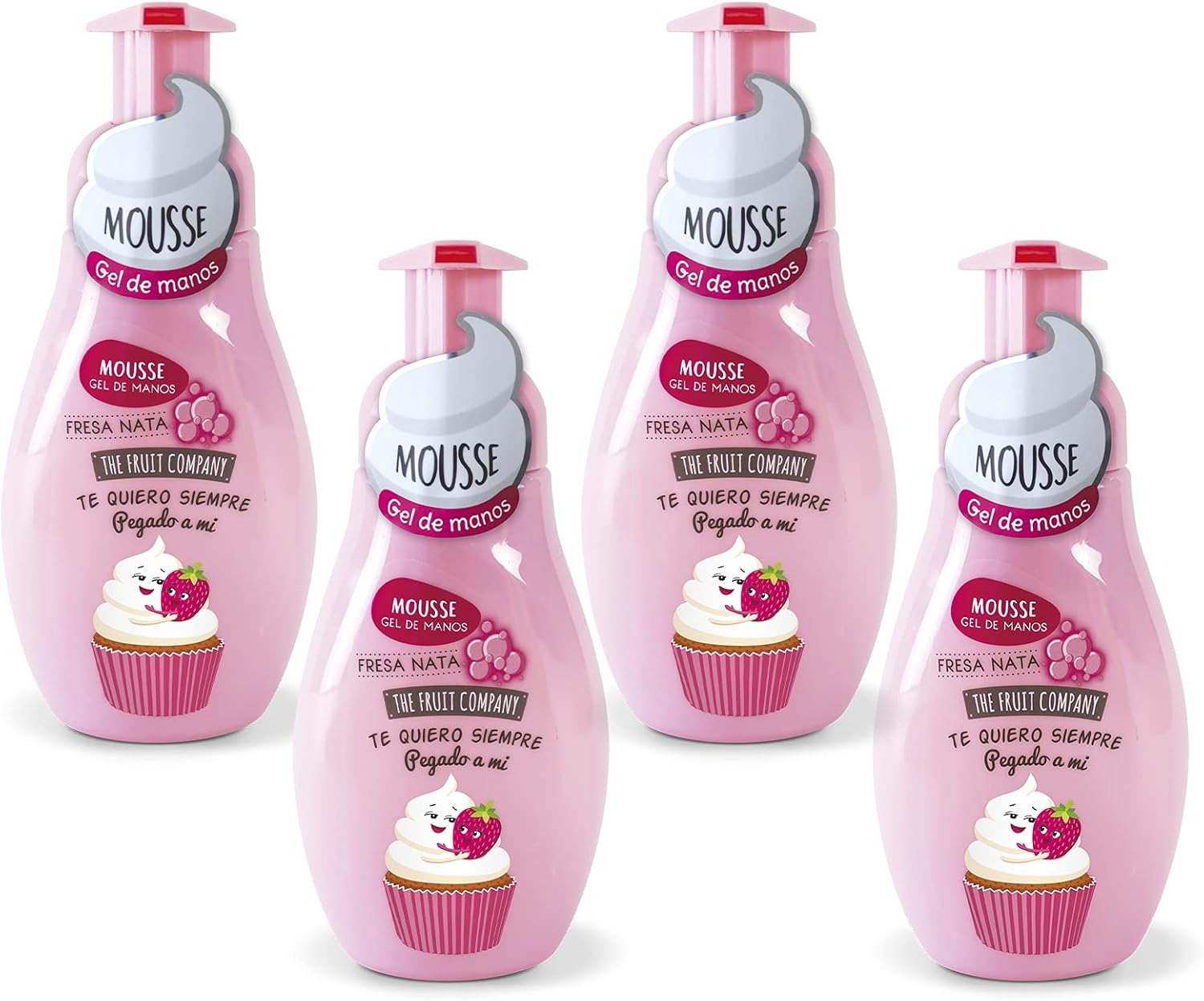 The Fruit Company  - Jabón de Manos Espuma Mousse, Fresa Nata, 250 ml, 4 ud.