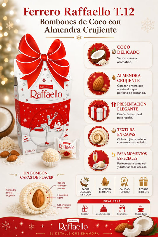 Raffaello T12 – 12 Bombones de Coco y Almendra, Caja Regalo