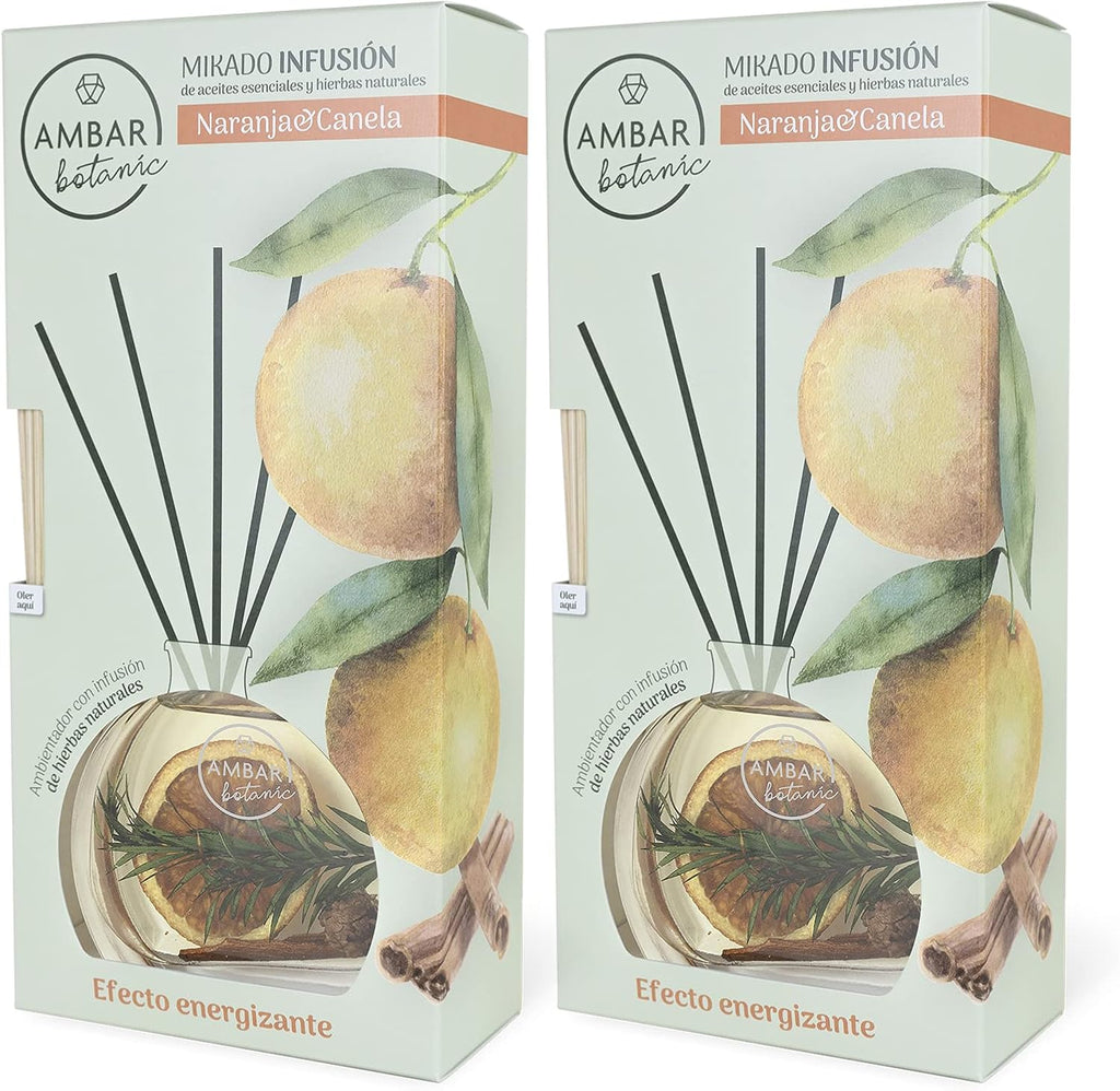Ambar Botanic Ambientador Mikado Infusión Naranja Canela Pack 2 uds. x 75 ml