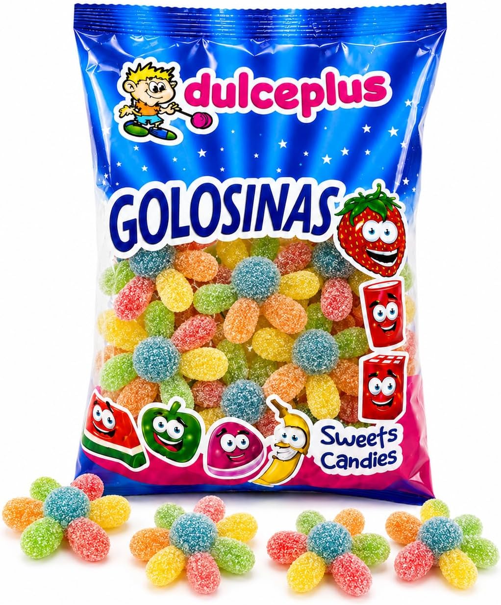 Dulceplus Pulpos Pica de Gominola 1 kg | Chuches Ácidas Multicolor con Azúcar, Sin Gluten y Halal | Golosinas para Cumpleaños, Piñatas, Candy Bar y Fiestas