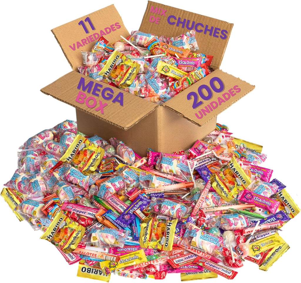 Mega Pack 300 o 200 Chuches Infantiles Surtidas | Bolsitas Individuales Sin Gluten ni Lactosa | Caramelos para Piñatas, Cumpleaños, Fiestas y Bolsas Sorpresa (200 Chuches)