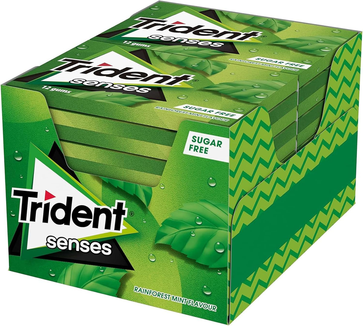 Chicles Trident Senses sabor menta verde y menta piperita sin azúcar - Paquete de 12 envases de 23 g
