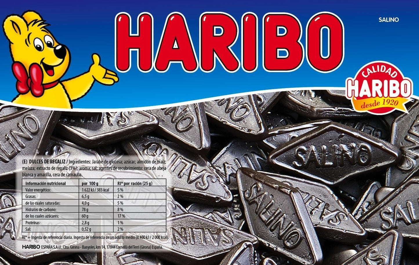 Haribo Salino 1 kg | Caramelos de Regaliz Negro Salado en Forma de Rombo | Golosinas de Regaliz para Fiestas, Candy Bar y Hostelería