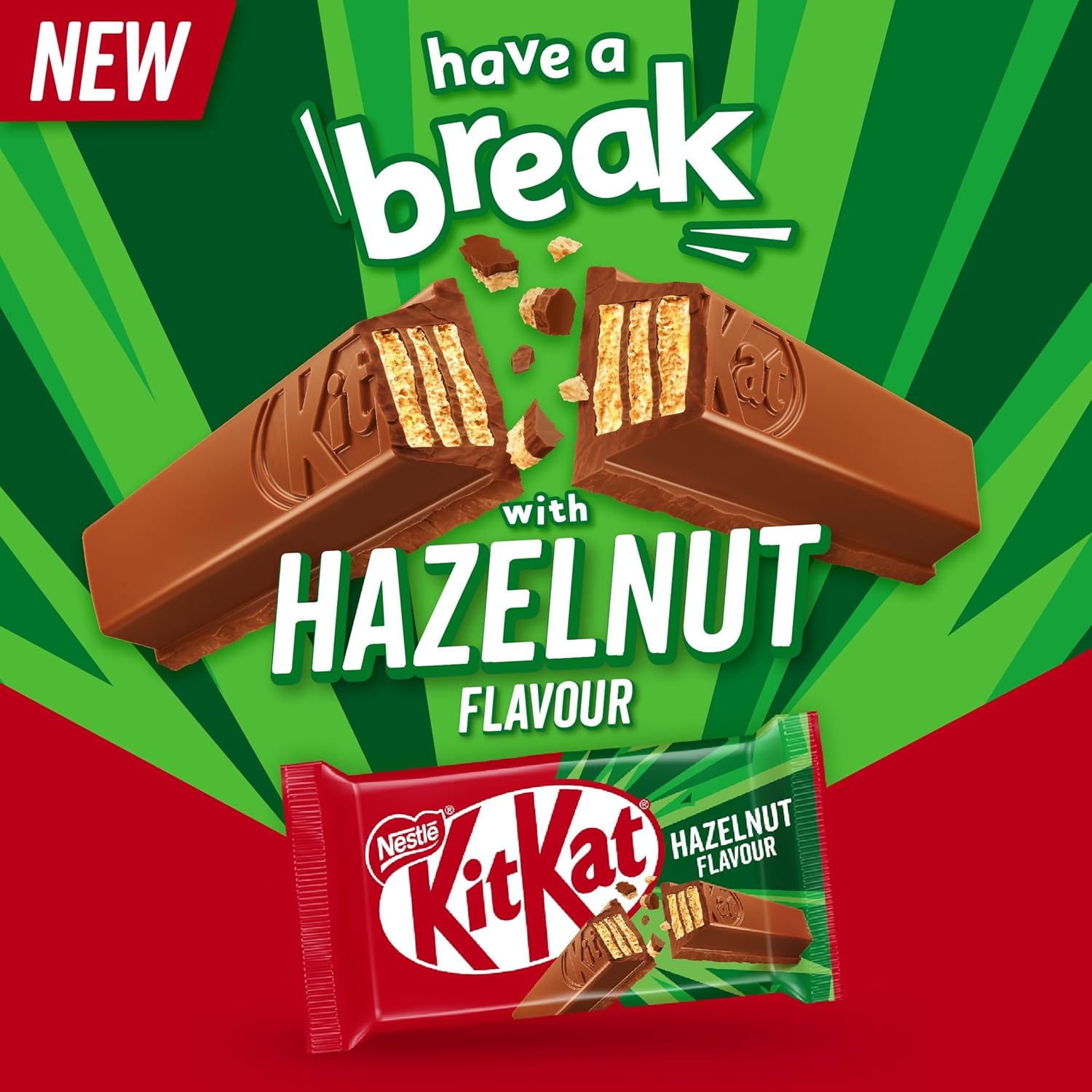 KITKAT Hazelnut Wafer cubierto con chocolate con leche sabor avellanas, 24 aperitivos de 41,5 g (996 g)