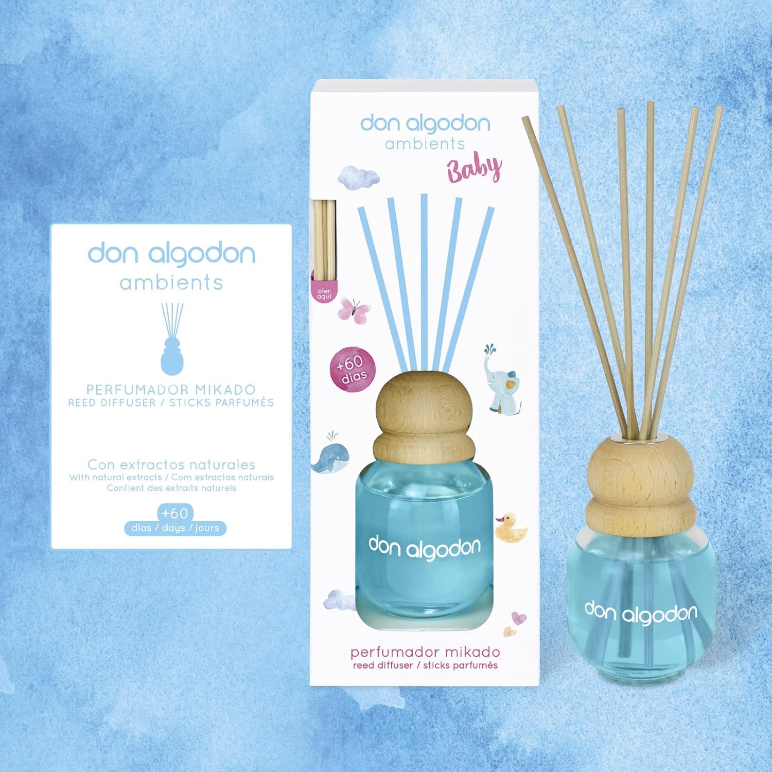 Pack 4 Mikados Don Algodón Aroma Baby – Ambientador de Varillas | +240 Días de Fragancia Suave