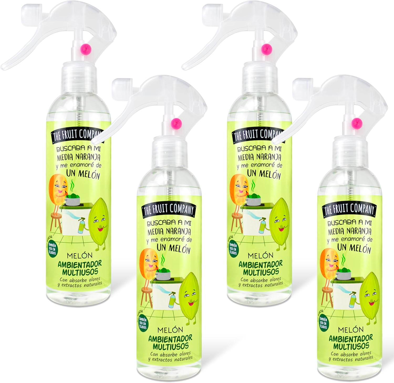 The Fruit Company - Ambientador Spray, Melón, Pack de 4 Unidades de 250ml