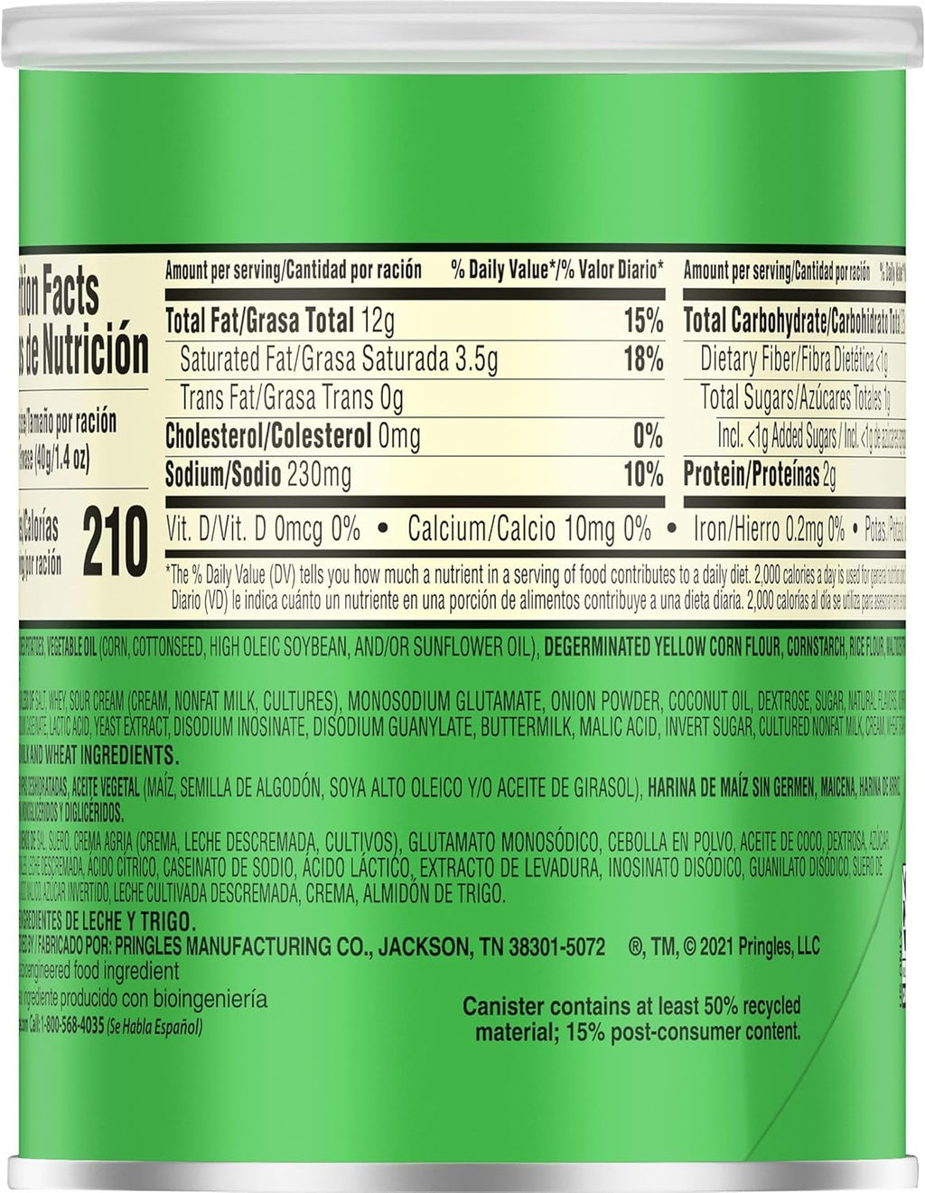 Pringles Sour Cream & Onion – Small Stacks (Pack 12 Unidades)