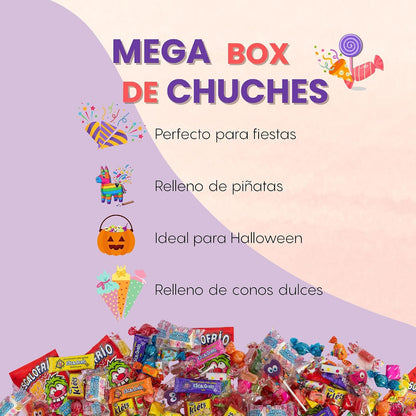 Mega Box de Chuches 300 Unidades con Escalofríos | Caja Surtida de Golosinas Sin Alérgenos | Mix de 10 Variedades para Fiestas, Piñatas, Halloween y Conos Dulces
