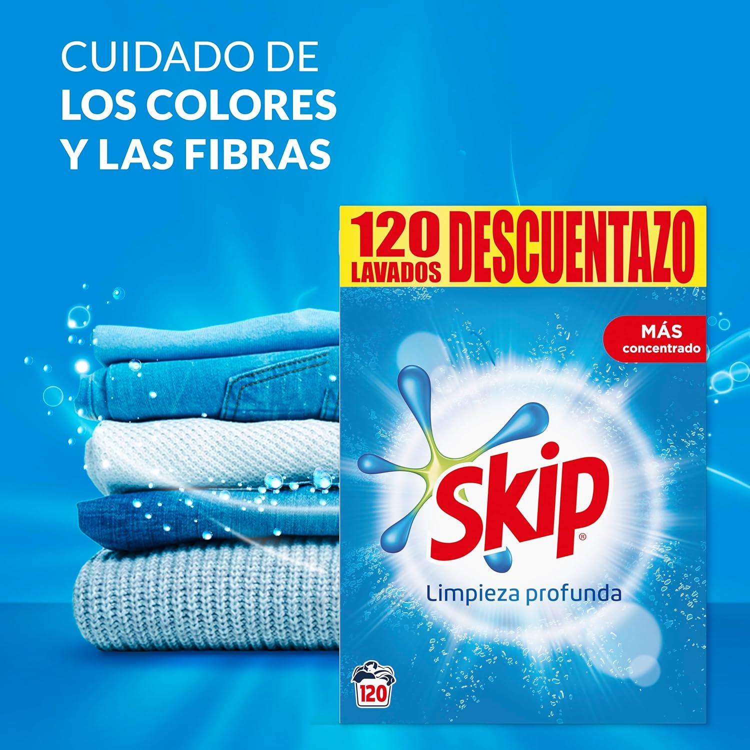 Skip detergente en polvo para la ropa, limpieza profunda 120 lavados