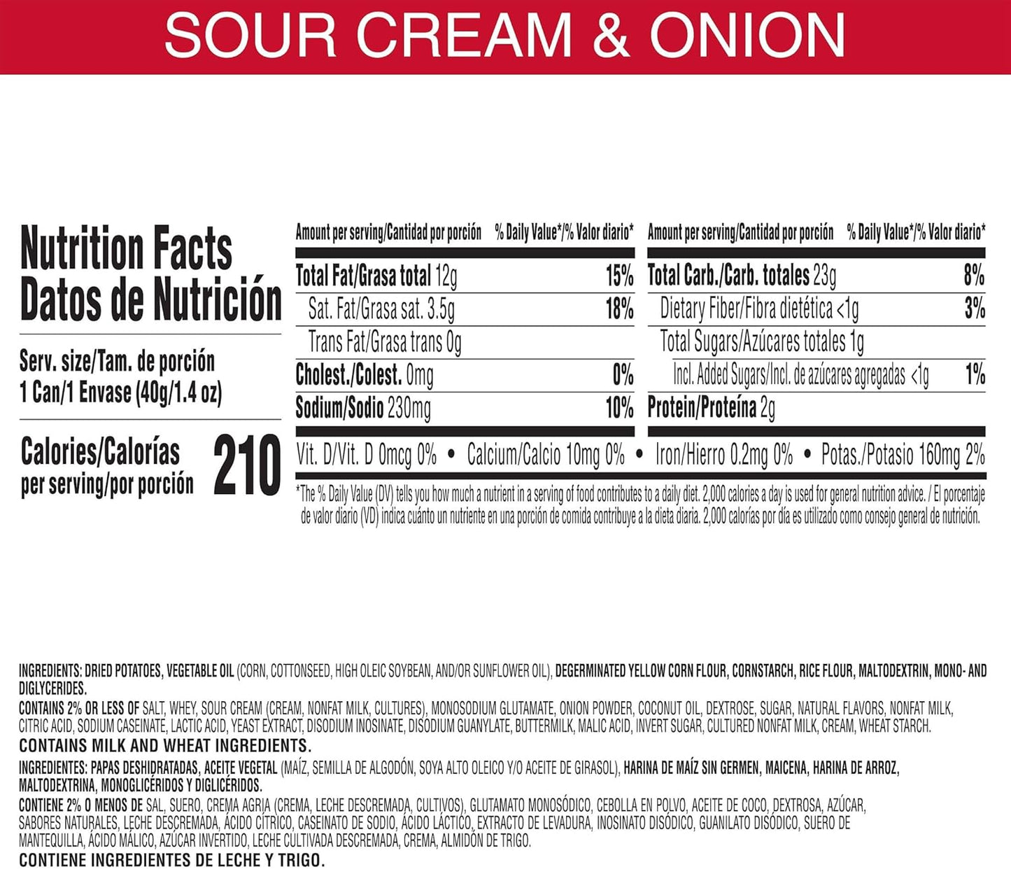 Pringles Sour Cream & Onion Small Stacks – Pack 12 botes
