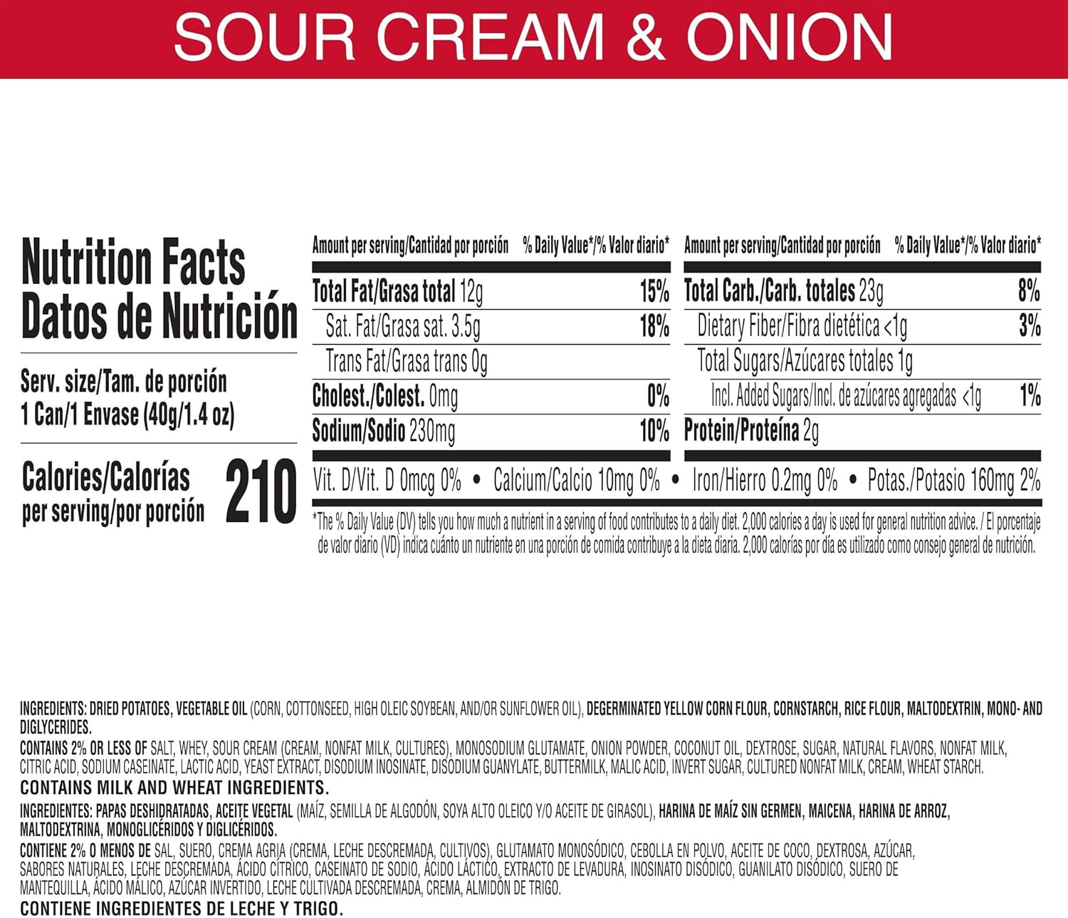 Pringles Sour Cream & Onion – Small Stacks (Pack 12 Unidades)