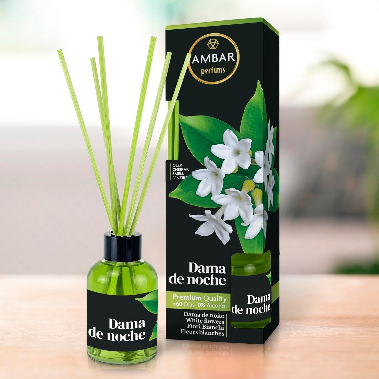 Ambar Perfums Ambientador Mikado Dama de Noche. Ambientador de Varillas 0% Alcohol, +60 días duración. (Pack 3 uds. x 45 ml)