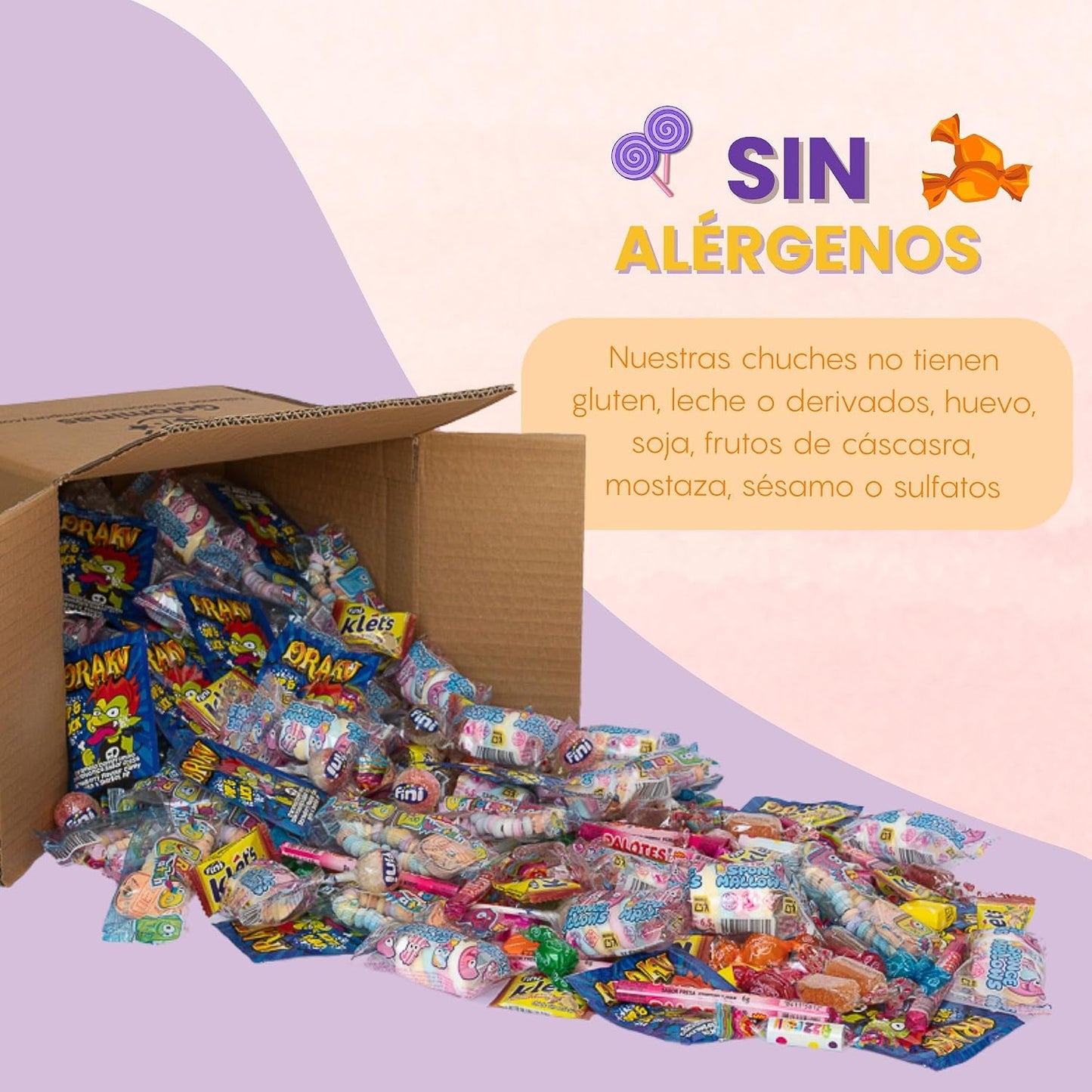 GOLOMINAS COMPANY - 100 Treats - Allergen-Free Pinata Filling - With Drakus Pica Pica Sticks and Clocks- Treats and Candies - For Birthday and Party Bags Fillers -Gluten Free and Milk Free