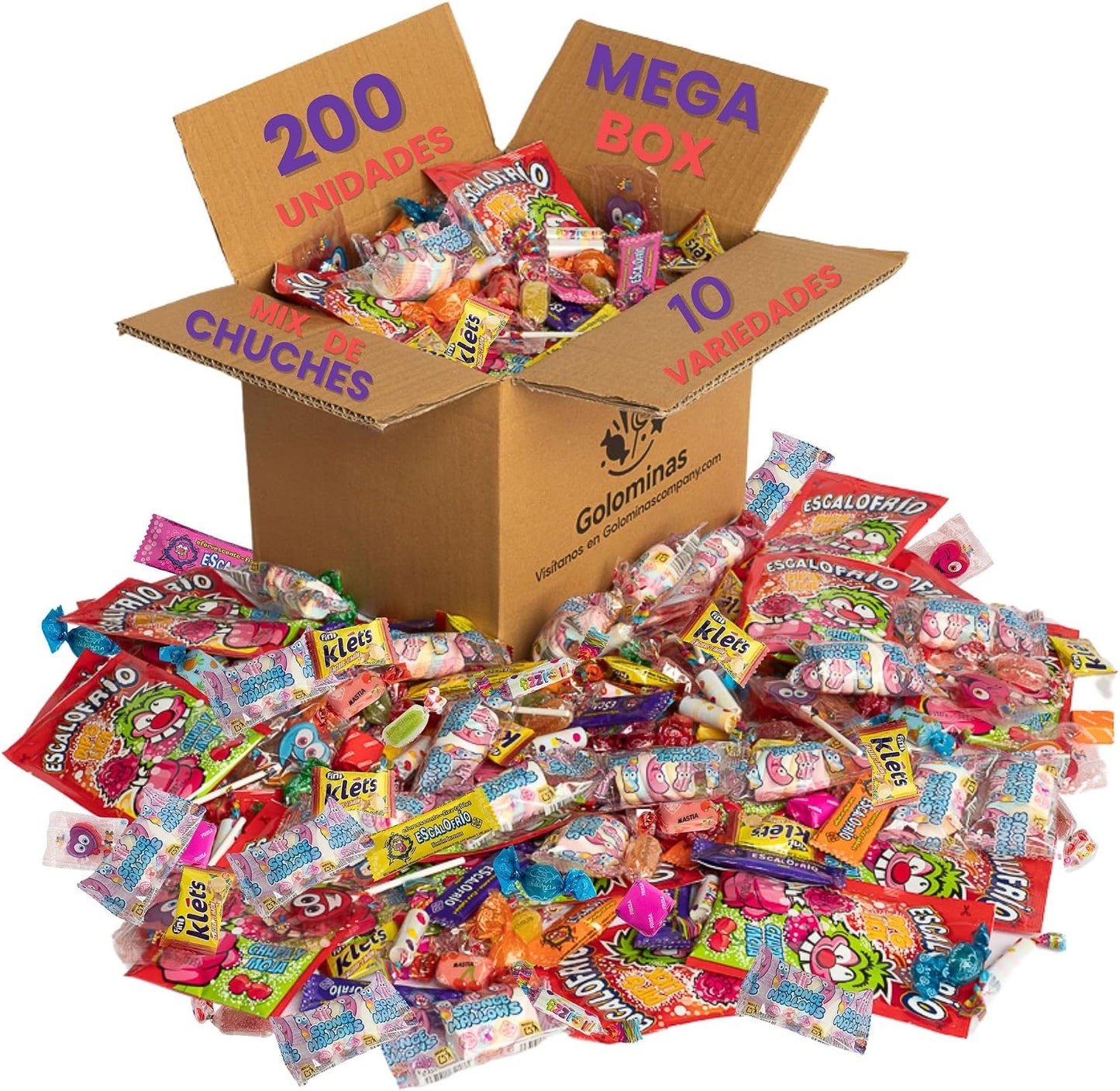 Mega Box de Chuches 300 Unidades con Escalofríos | Caja Surtida de Golosinas Sin Alérgenos | Mix de 10 Variedades para Fiestas, Piñatas, Halloween y Conos Dulces