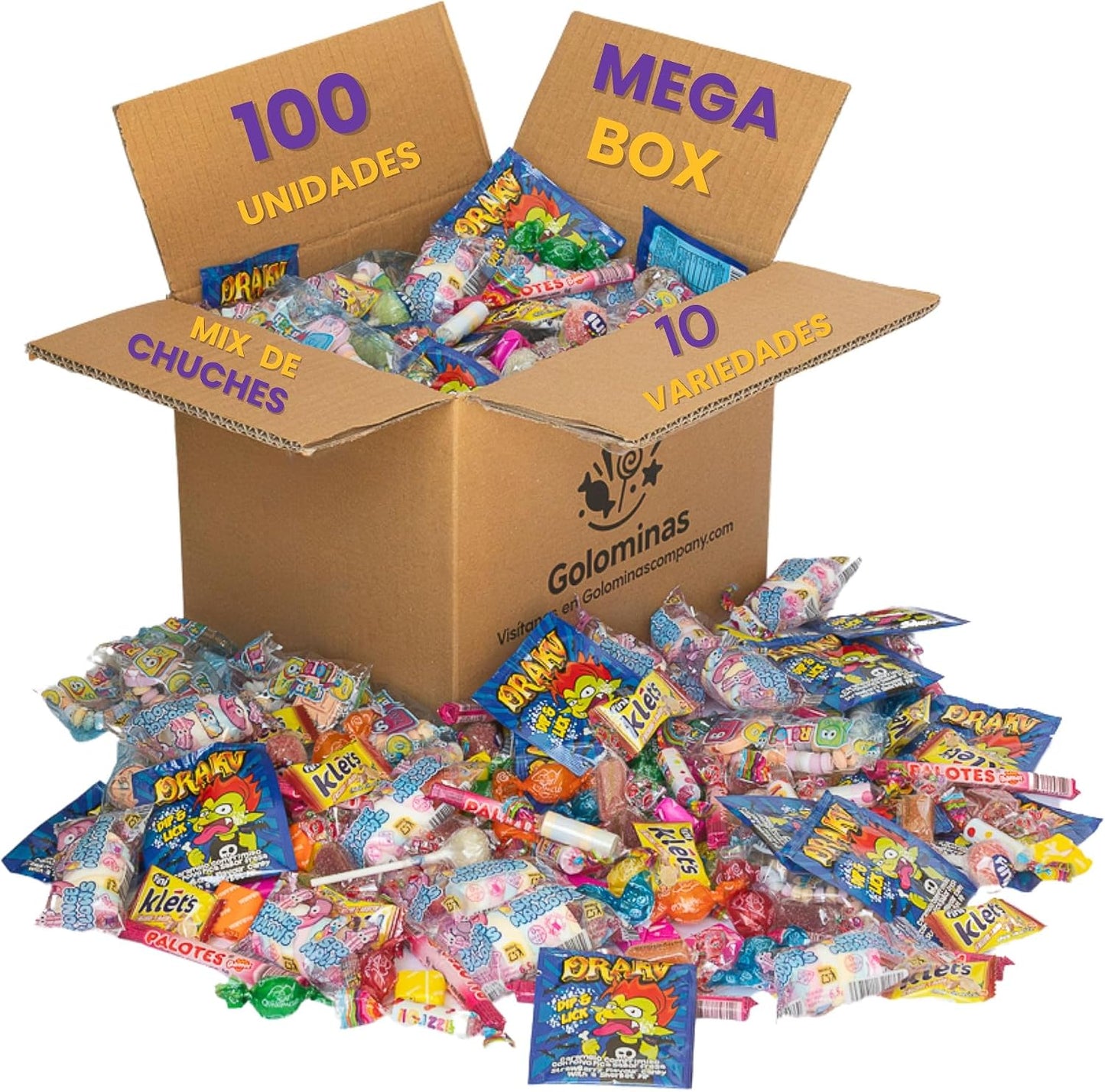 GOLOMINAS COMPANY - 100 Treats - Allergen-Free Pinata Filling - With Drakus Pica Pica Sticks and Clocks- Treats and Candies - For Birthday and Party Bags Fillers -Gluten Free and Milk Free