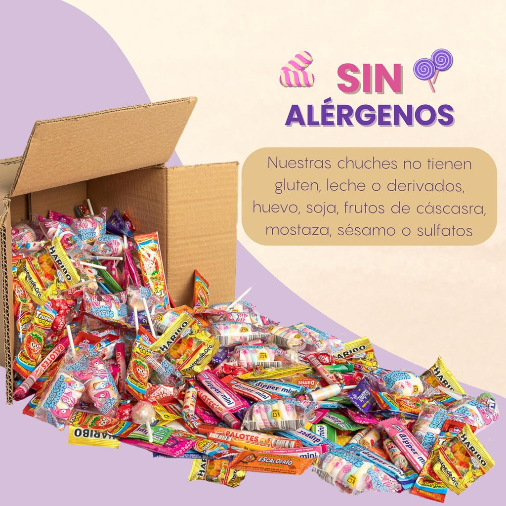 Mega Pack 300 o 200 Chuches Infantiles Surtidas | Bolsitas Individuales Sin Gluten ni Lactosa | Caramelos para Piñatas, Cumpleaños, Fiestas y Bolsas Sorpresa (200 Chuches)