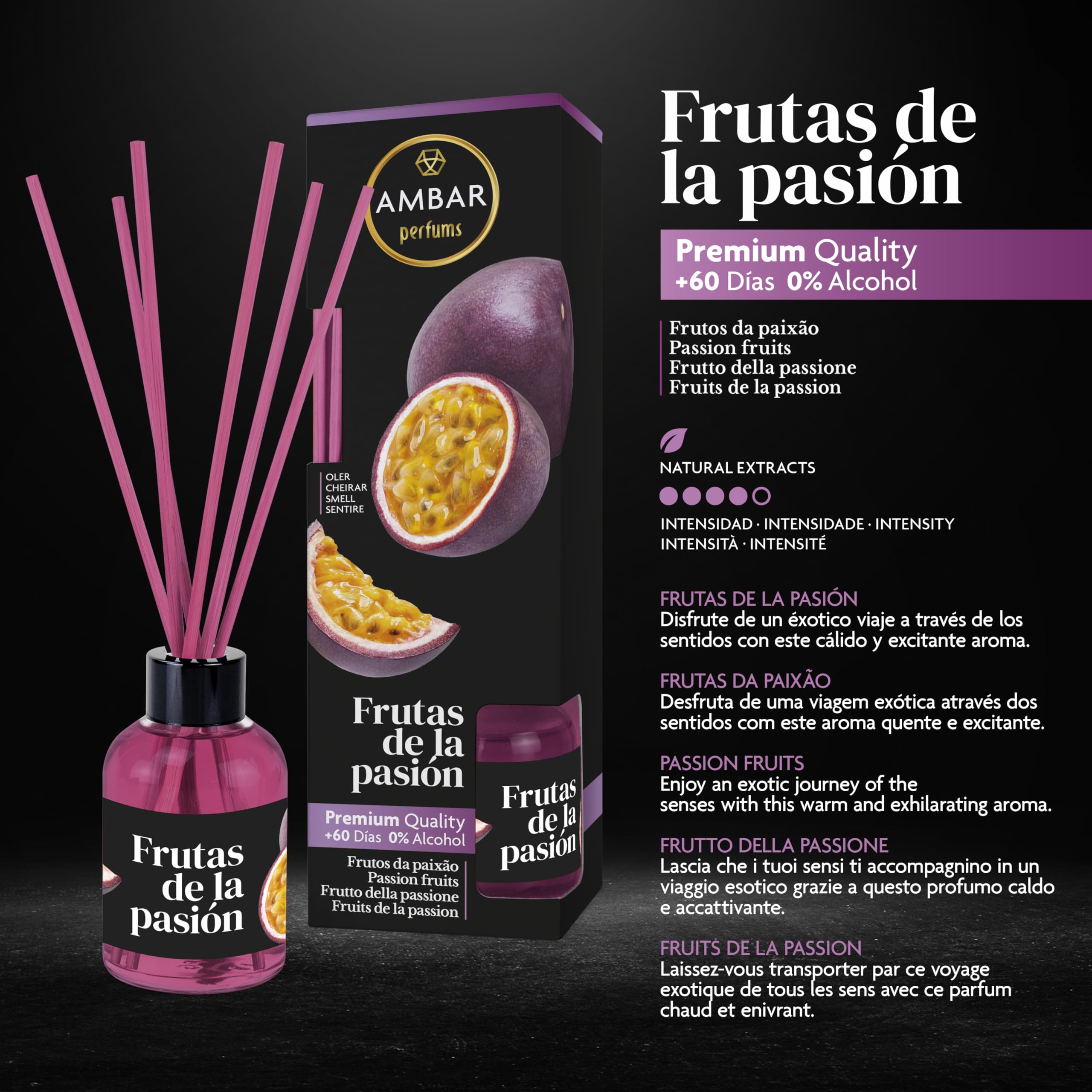 Ambar Perfums Ambientador Mikado Frutos Rojos. Ambientador de Varillas  (Pack 3 uds. x 45 ml)