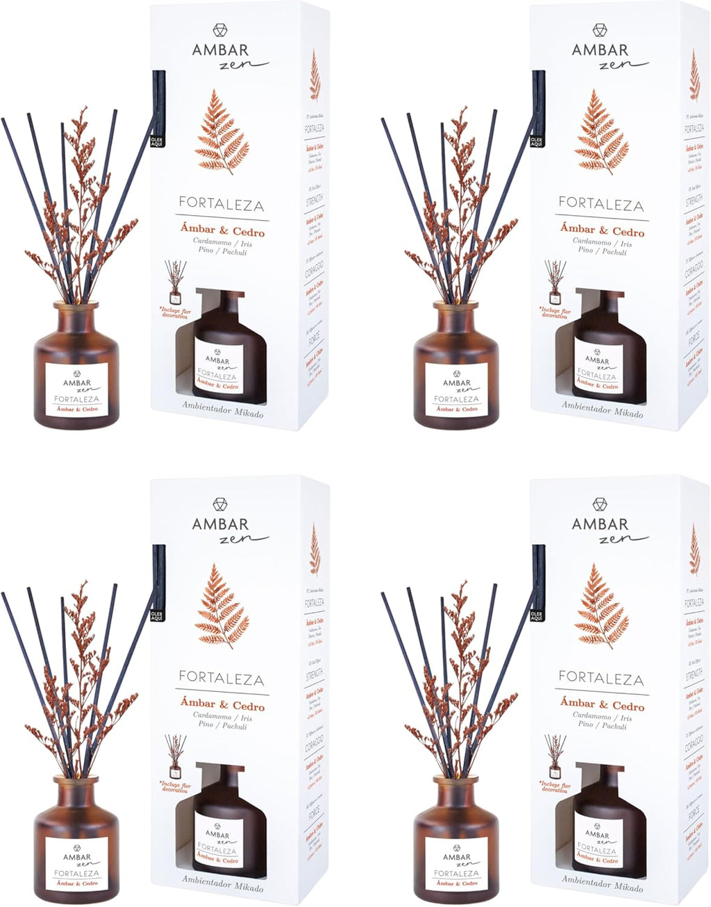 Pack de 4 Mikados Ámbar cedro Zen 40 ml