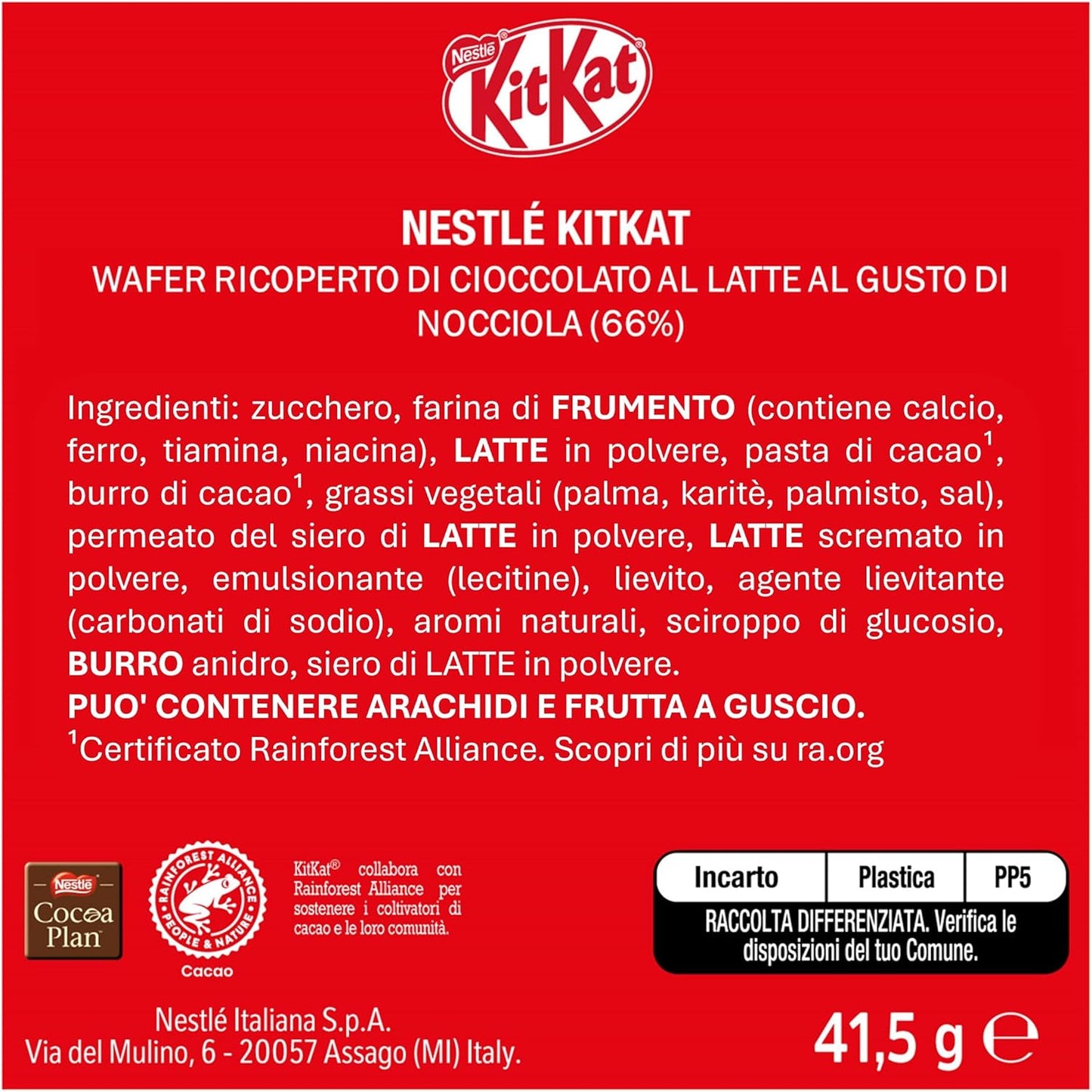 KitKat Hazelnut – Wafer con Chocolate y Avellanas 24x41,5g