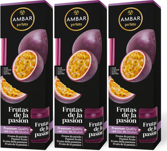 Ambar Perfums Frutas De La Pasión Ambientador Mikado, 50 ml, Pack de 3